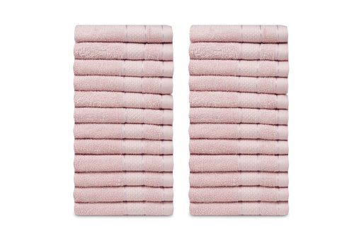 Casa Lino 24 Pack Wash Cloths Set, (12" X12) 100% Cotton wash Cloths, wash Cloths for Your face and Body, Highly Absorbent & fingertip Soft wash Cloths for Your face and Body, Blush