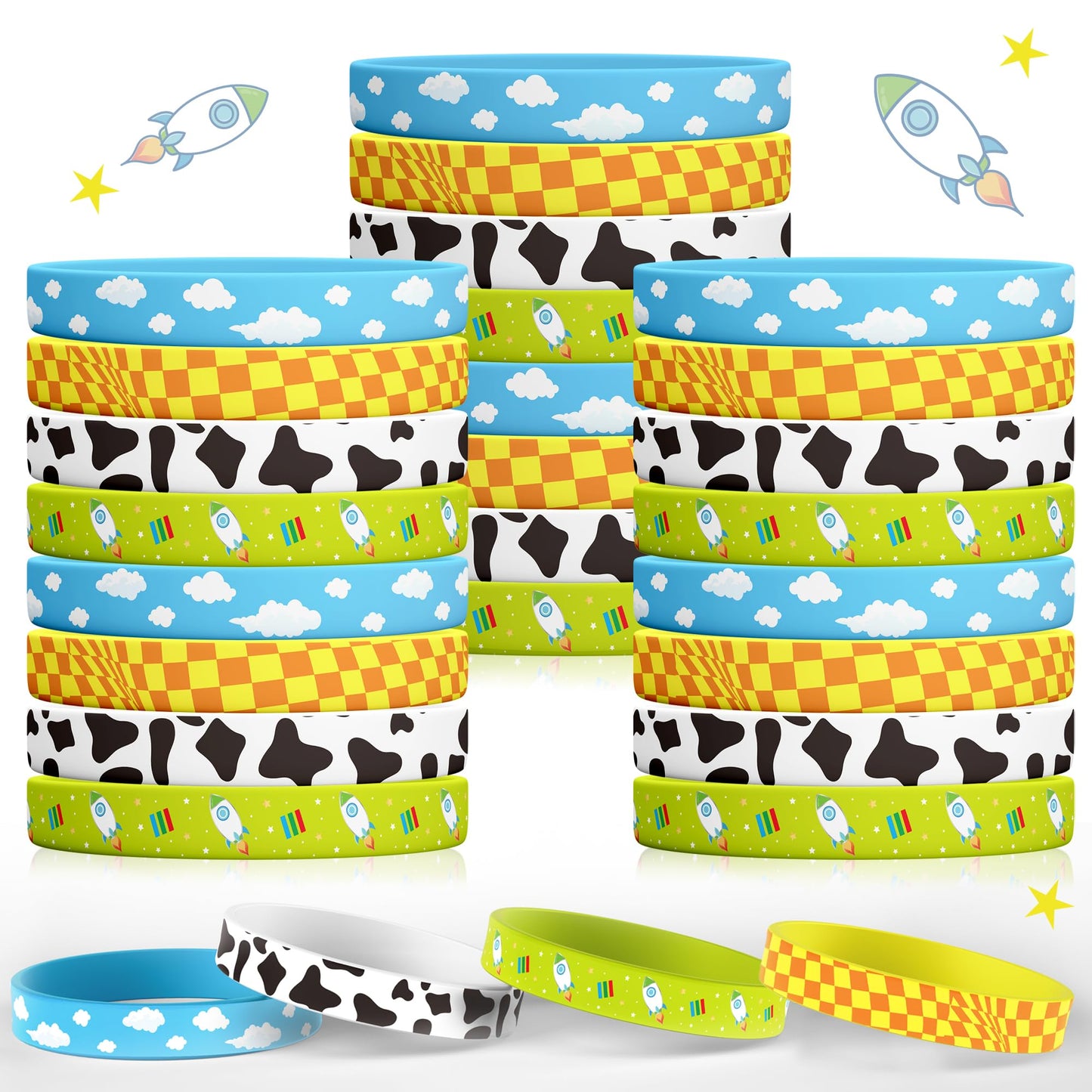 CHENRINDECO Cartoon Story Silicone Bracelets 36Pcs Cow Pattern Birthday Party Bracelets for Cartoon Story Themed Birthday Favors Party Supplies