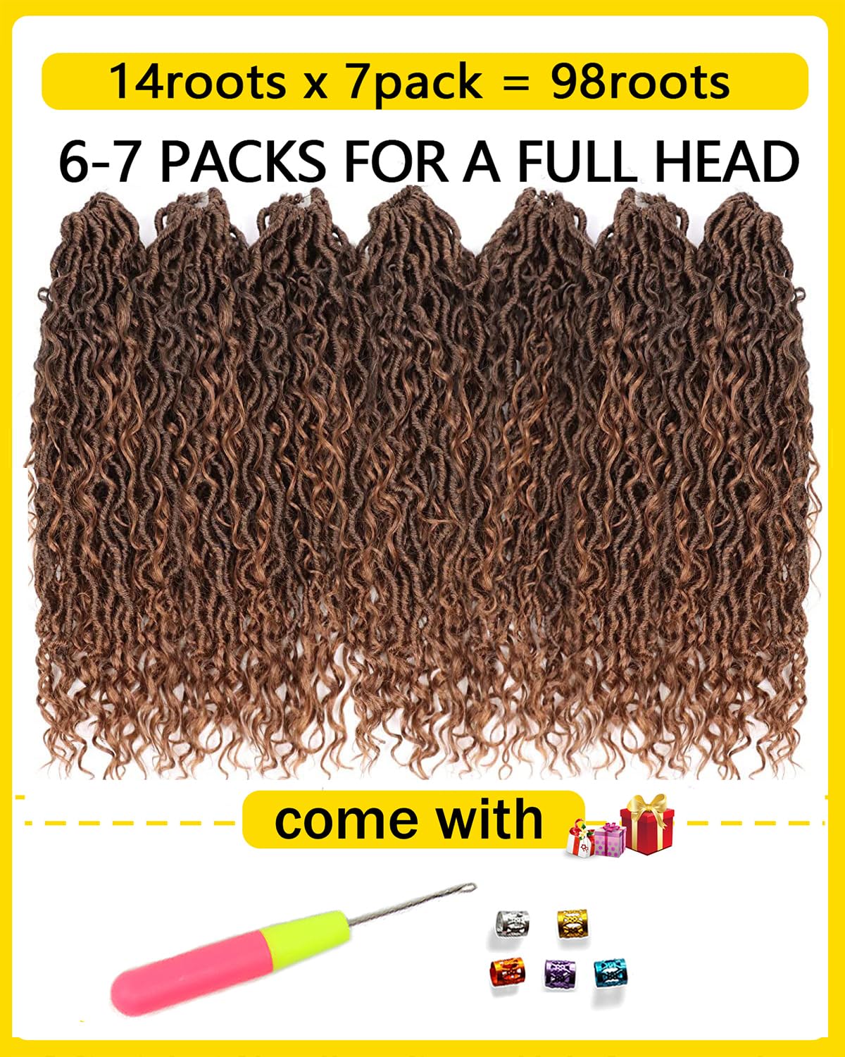 Faux Locs Crochet Hair 22 Inch, 7 Packs Goddess Fauxs Locs Crochet Hair For Black Women, Pre Looped Crochet Braids（22 Inch, 7 Packs, T1B30）