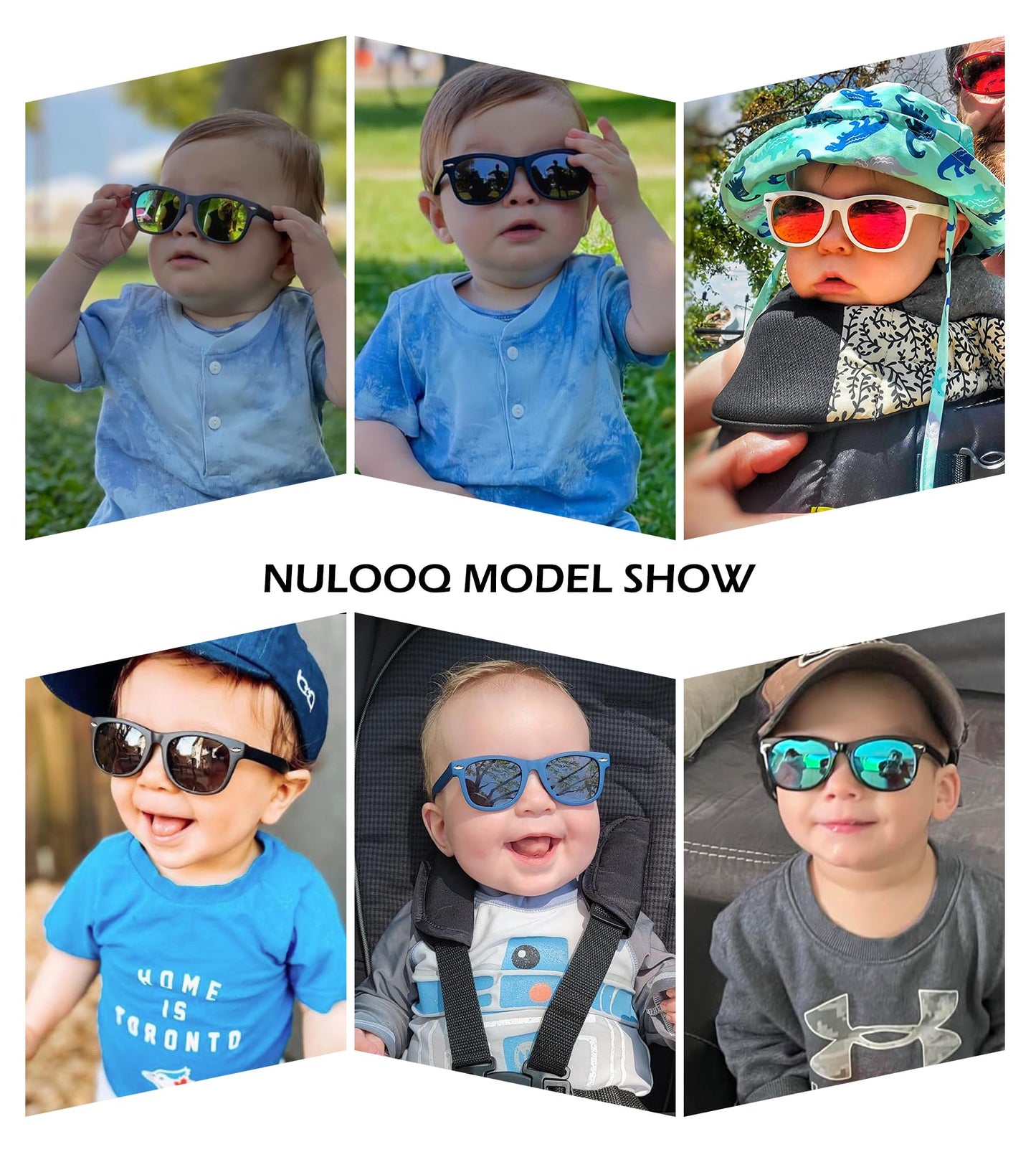 NULOOQ Polarized Baby Sunglasses with Strap - Unbreakable Flexible Infant Sunglasses for Toddlers Age 0-24 Months (Balck + Blue/Gray + Green Pink/Gray) - 3 Pack