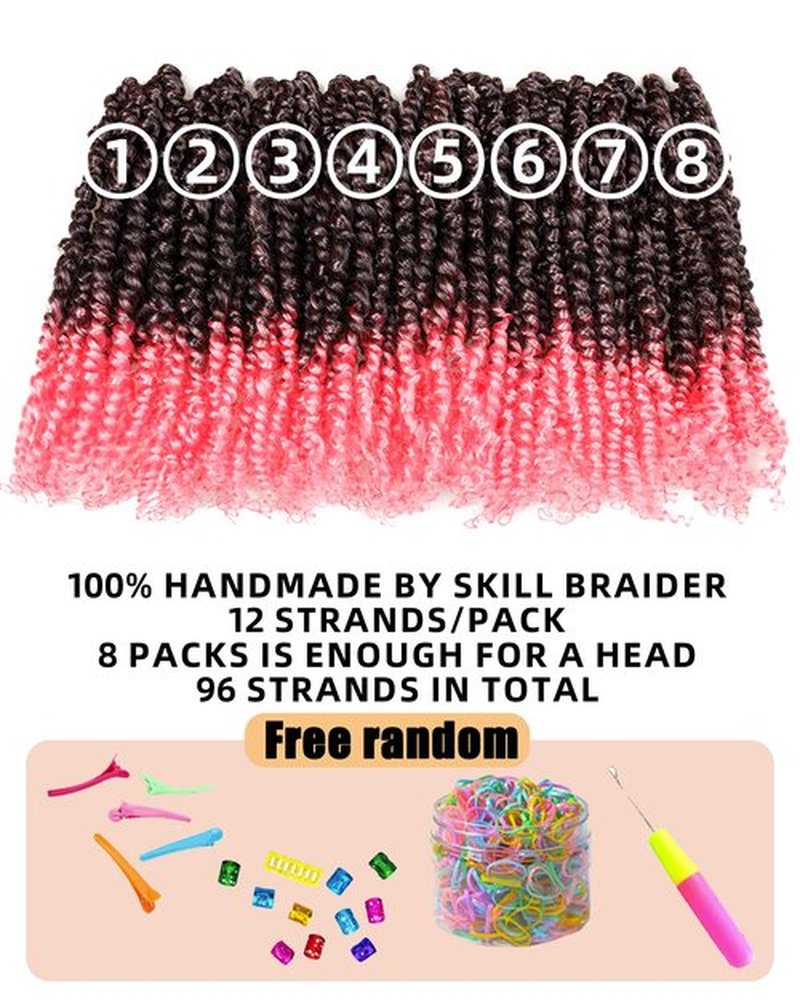 hahoness 10 Inch 8 Packs Pre Looped Passion Twist Crochet Hair for Black Women and Kids-Ombre Pink, Super Soft Bouncy Synthetic Braided Hair Extensions(10 Inch-8 Packs,T1B/Pink)