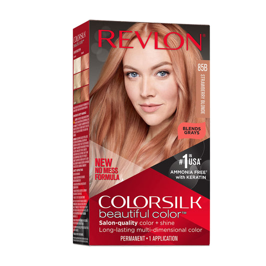 Revlon Colorsilk Beautiful Color Permanent Hair Color, Long-Lasting High-Definition Color, Shine & Silky Softness with 100% Gray Coverage, Ammonia Free, 85B Strawberry Blonde, 1 Pack
