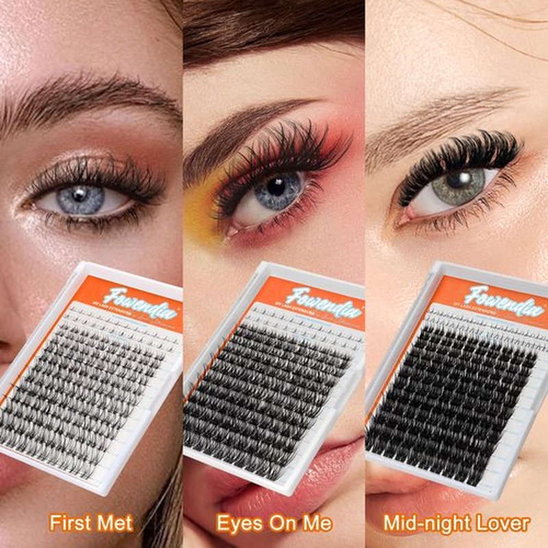 Fowendia Individual Cluster Lashes D Curl DIY Lashes Extension Kit Classic Lashes Lash Clusters 8-18mm with Bond, Seal, and Remover - Ultra-Invisible Band Lashes, No-Glue Lower Lashes, Eyes On Me-Kit