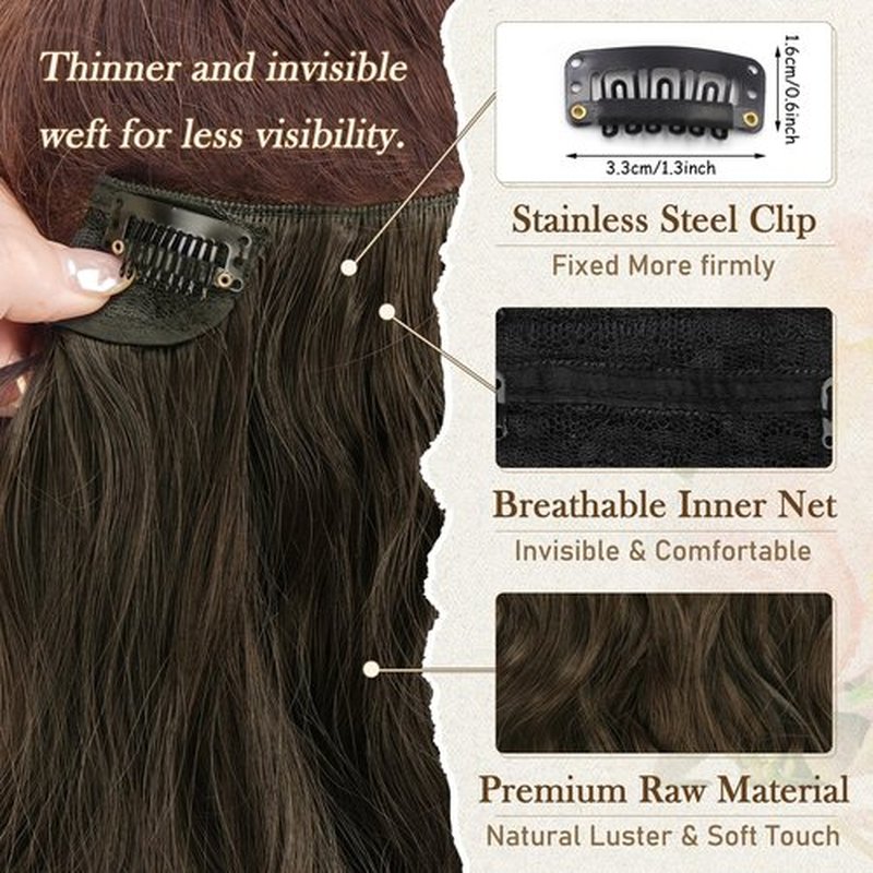 BARSDAR Wavy Clip in Hair Extensions - 12 Inch Brown Clip in Hair Extensions for Women - 6PCs Full Head Thick Soft Synthetic Clip in Hairpieces Daily Party Halloween - Chestnut Brown