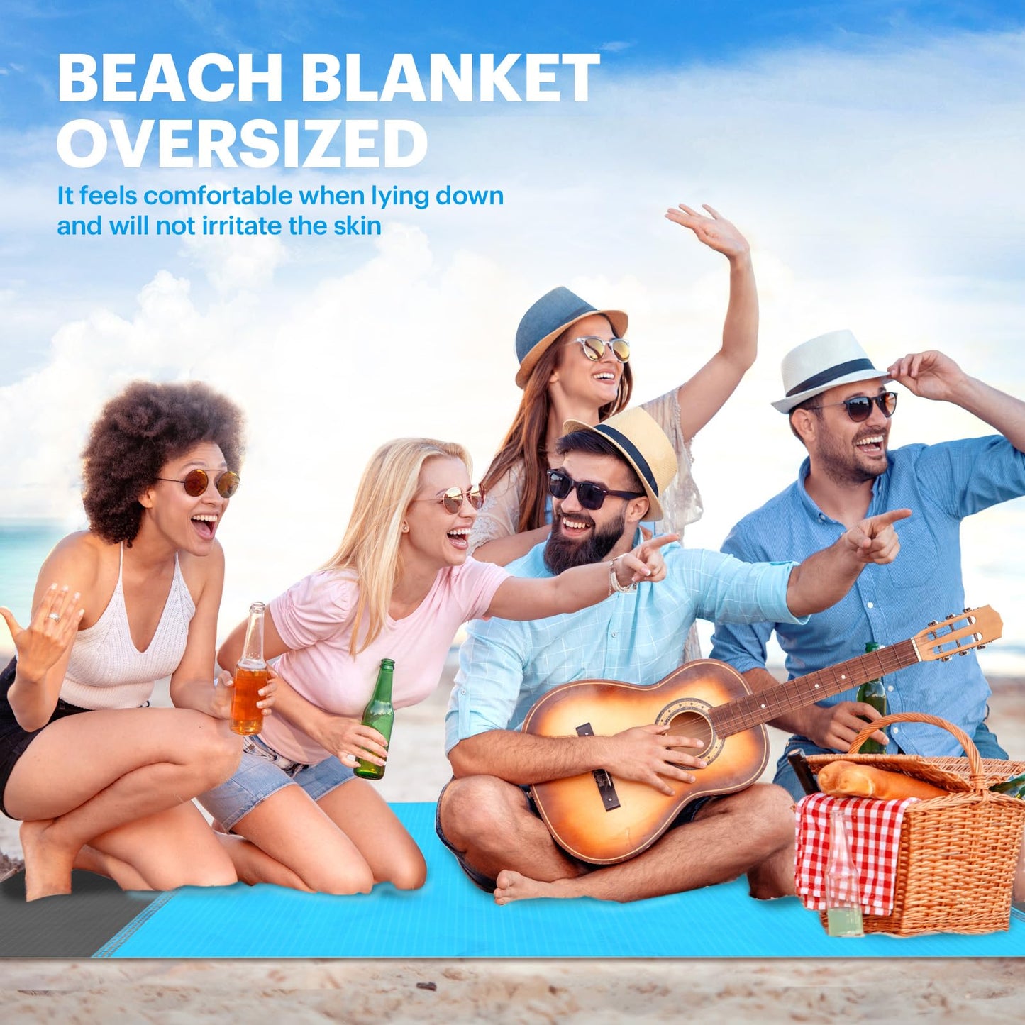 EASYFUN Beach Blanket Sandproof Oversized, 79''×83'' Extra Large Beach Mat, Portable Picnic Mat for Travel Camping Hiking, Lightweight Beach Essentials Family Water Resistant Mat