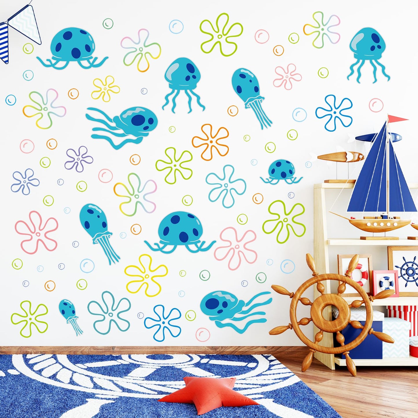 Rotumaty 117 PCS Jellyfish Bubbles Wall Stickers Under The Sea Birthday Party Decorations Ocean Wall Decals Summer Party Supplies Wall Decor for Bathroom Nursery Bedroom Home School Car
