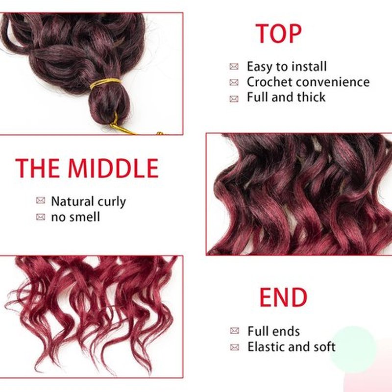 Curly Crochet Hair For Black Women Ocean Wave Crochet Hair Hawaii Deep Wave Braiding Hair Synthetic Bohemian Crochet Braid Water Wave Crochet hair Extensions(Pack of 2, 01B/BUG)