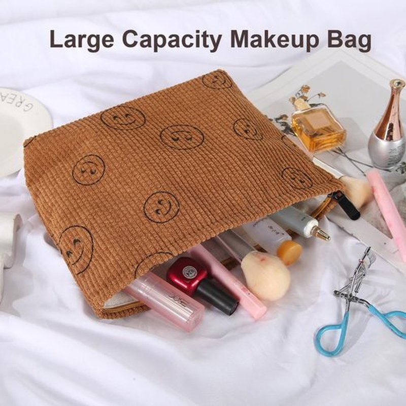 Wudimeitt Cosmetic bag Makeup bag Preppy Cute Corduroy Toiletry bag for women travel essentials (brown)