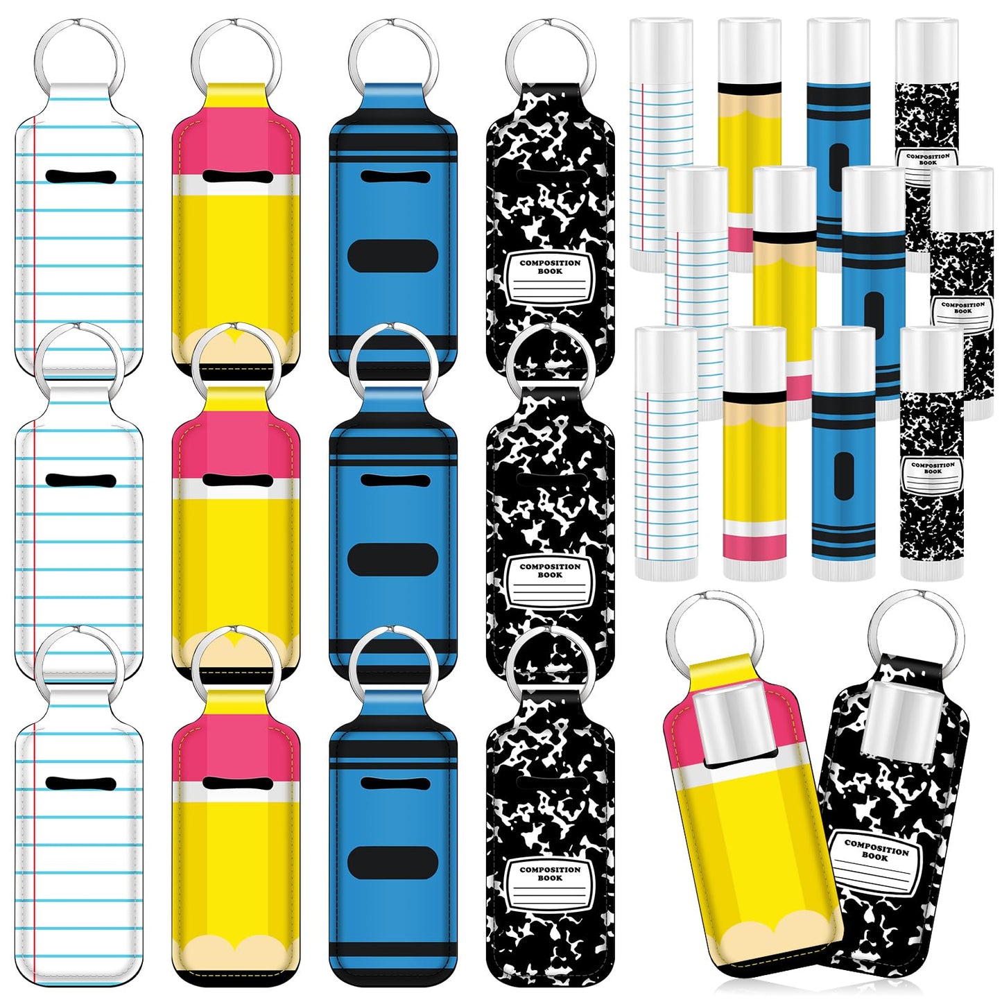 Loopeer 48 Pcs/24set Back to School Teacher Gifts Bulk Lip Balm and Lipstick Holder Keychian Teacher Appreciation Gifts Crayon Pencil Thank You for First of Year Welcome Back to School Party Favors