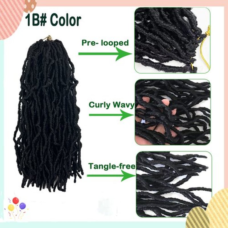 Paraglame Short Faux Locs Crochet Hair 14 Inch Soft Locs 8 Packs Natural Black Pre-Looped Crochet Hair, New Soft Faux Locs Curly Hair Extension, Goddess Locs Crochet Hair for Women (8 Packs, 1B#)