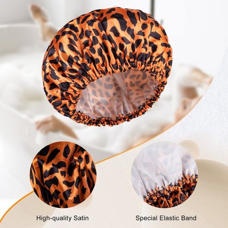 AmazerBath Shower Cap for Women, 4 Pieces Waterproof Shower Caps, Fashionable Reusable Bath Caps, EVA Hair Cap for Double Waterproof Layers Elastic Bathing Hat for Ladies Spa Salon, Medium Size