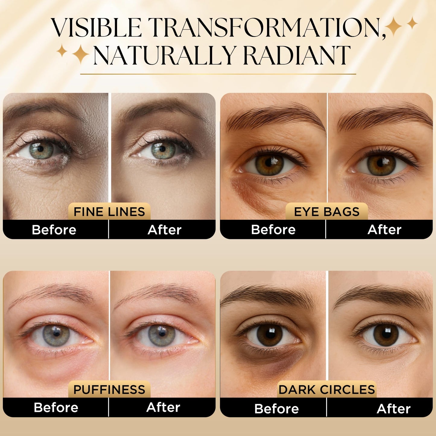Gianna Demure Undereye Mask Patches for Dark Circles, Puffiness & Wrinkles, Gold Eye Mask with Collagen, Caffeine & Hyaluronic Acid, Vegan & Cruelty-Free Eye Patches for Women and Men (24 Pairs)