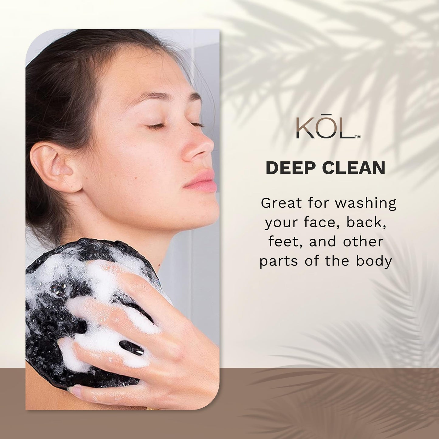 KOL Loofah, Bamboo Charcoal Infused Shower Body Sponge for Men and Women, Exfoliating Bath Scrubber, Black