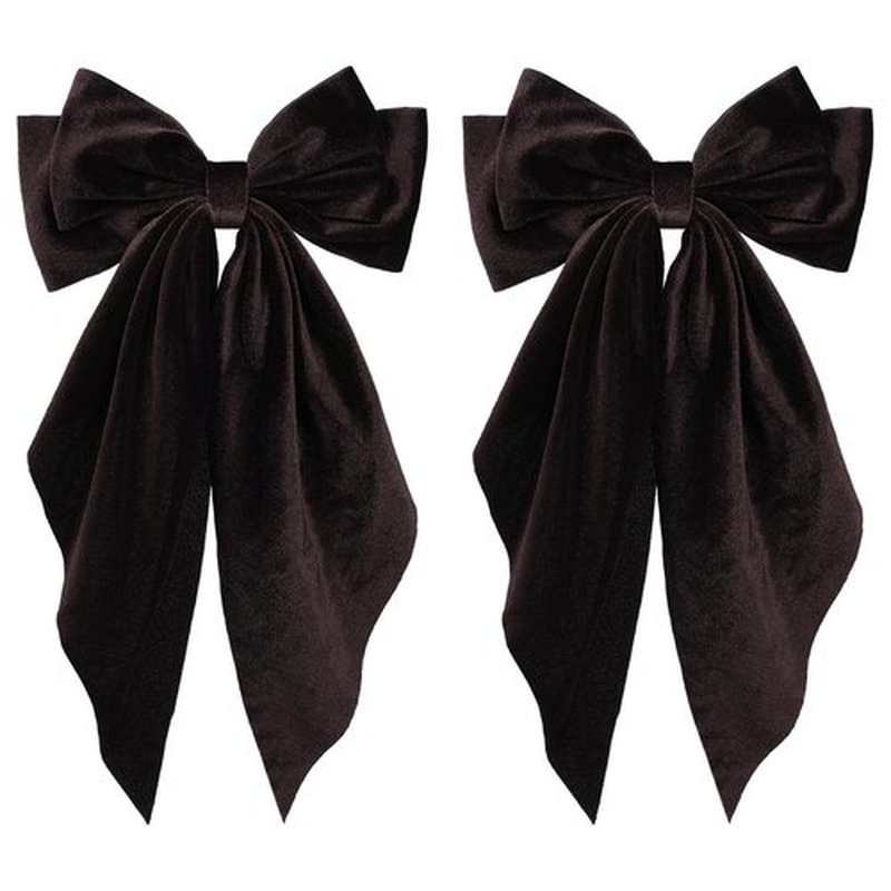 2pc Big Hair Bows for Women Girls Brown Velvet Ribbon Hair Bow Clips with Long Tail French Barrette Hair Clamps Fall Winter Ponytail Holder Decoration Accessories