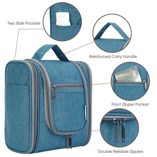 Narwey Small Hanging Travel Toiletry Bag Cosmetic Make up Organizer for Women and Men (Medium, Navy Blue)
