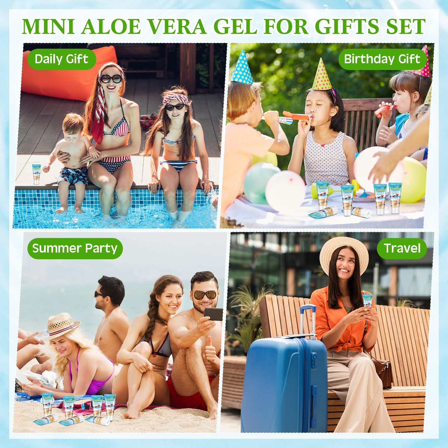 Dansib 6 Pcs Mini Aloe Vera Gel Bulk for Summer Vacation Party 1oz Travel Size Soothing Moisture Aloe Gel Bulk for Thank You Gifts Summer Party Supplies