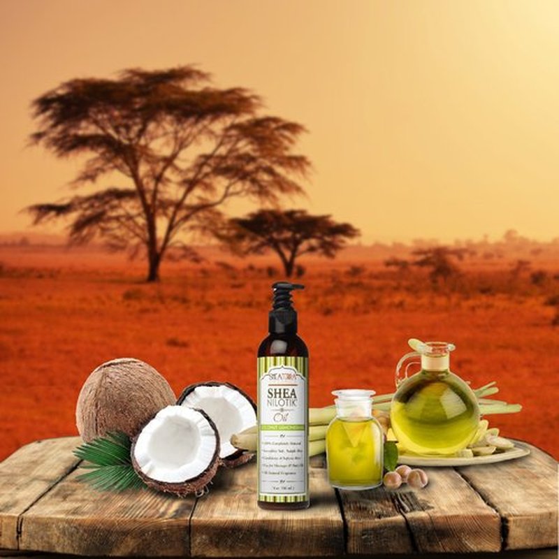 Shea Terra Organics Shea Nilotik’ Oil Scented With Coconut Lemongrass | Natural Daily Skin Moisturizer & Conditioner - 8 oz