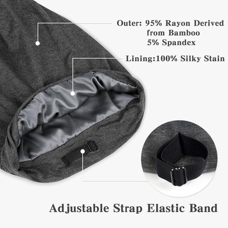 Large Satin Bonnet for Men Sleeping: Loc Cap Dreadlocks for Curly Braids Wave, Silky for Frizzy Hair Smooth, Adjustable No Slip Grey