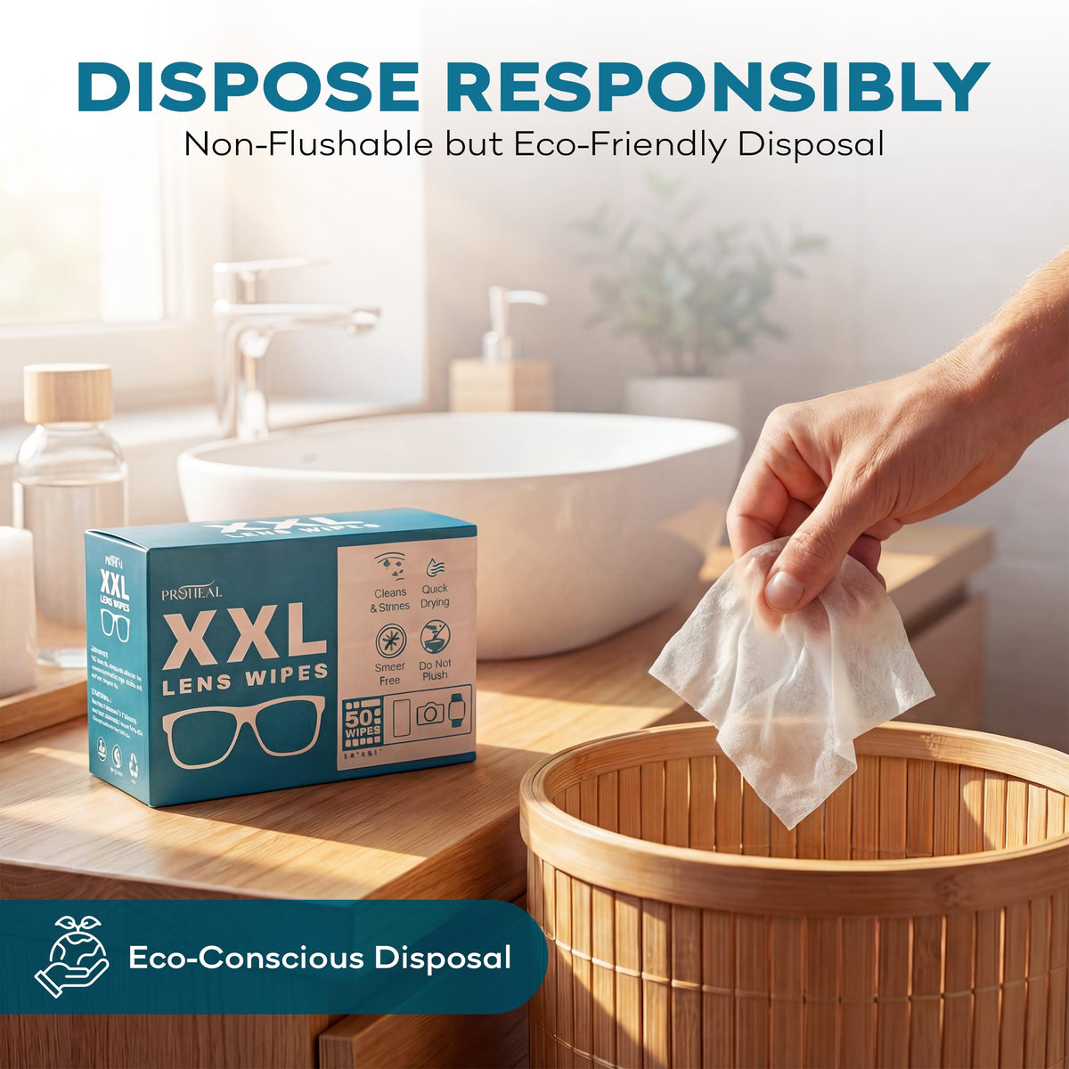 XXL Lens Wipes, 50 Count - 9.8"x6.7" Eye Glasses Cleaner Wipes for Lenses, Watches, Display Screens, and More - Cleans and Shines - Quick Drying, No Smear with Isopropyl Alcohol