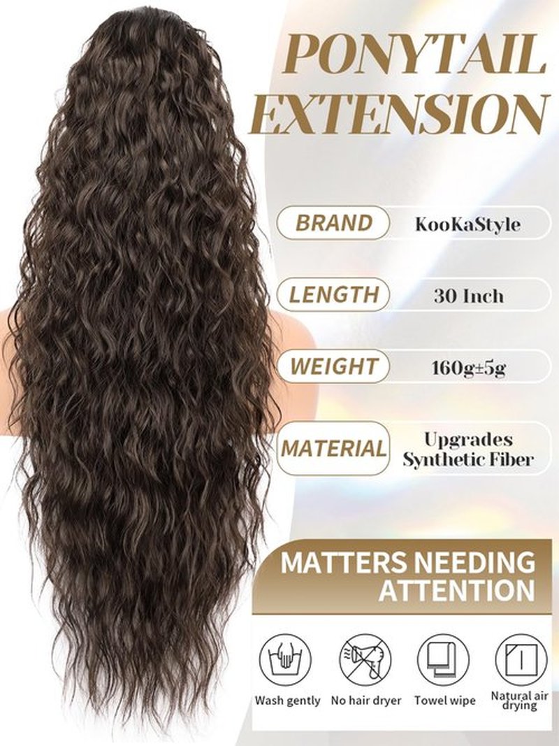 KooKaStyle Ponytail Extension 30 Inch Drawstring Pony Tails Hair Extensions for Women Long Curly Dark Brown Ponytail Synthetic Hairpieces for Daily Use