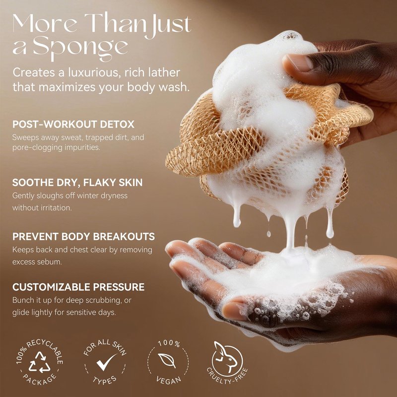 CORATED African Net Sponge Authentic, Shower Loofah Exfoliating Bath Net Sponge with Knots, Body Scrubber for Women and Men Daily Use Body Care, Travel Portable Bath Accessories for Bathroom