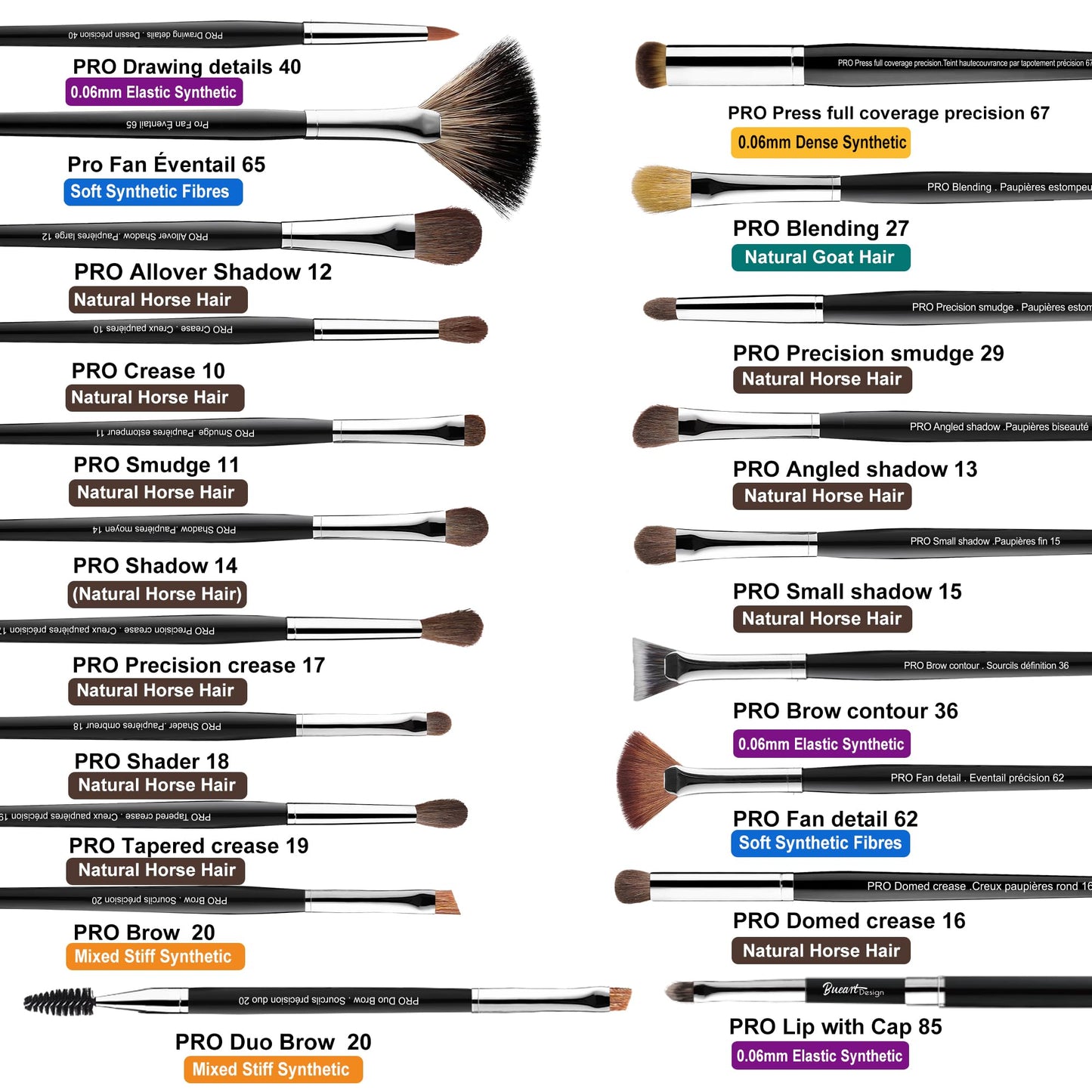 Bueart Design 36Pcs PRO Grade Natural Goat Hair Pony Bristles Makeup Brushes Set with Super Holder Professional-Grade Precision & Luxury Brush for beauty enthusiasts&professionals Makeup Artist