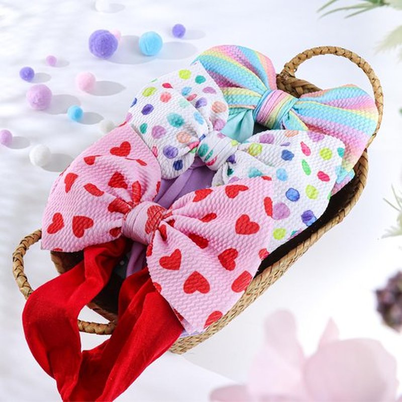 YanJie Valentine Handmade Bow Headbands - Red Hair Bows on Elastic Nylon Hairbands for Newborns, Toddlers, and Valentine's Day