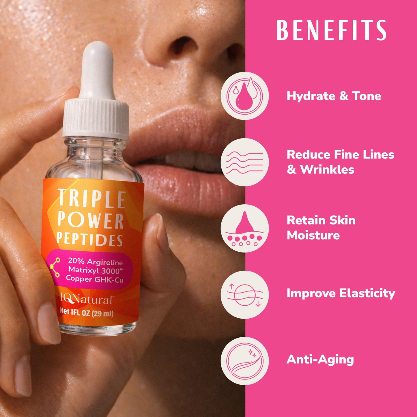 Peptide Serum for Face – 20% Argireline, Matrixyl 3000 & Copper GHK-Cu with Hyaluronic Acid | Anti-Aging Firming Serum | Wrinkle-Relaxing, Skin-Tightening | Boost Collagen with Peptides | 1 FL OZ