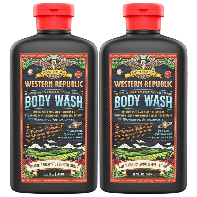 Aviator’s Eucalyptus & Fresh Citrus Body Wash | Hydrating Shower Gel with Aloe & Shea Butter - 500ml 2 Pack
