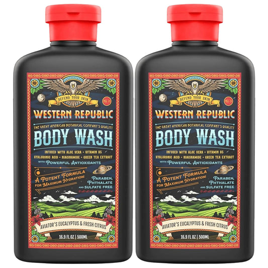 Aviator’s Eucalyptus & Fresh Citrus Body Wash | Hydrating Shower Gel with Aloe & Shea Butter - 500ml 2 Pack
