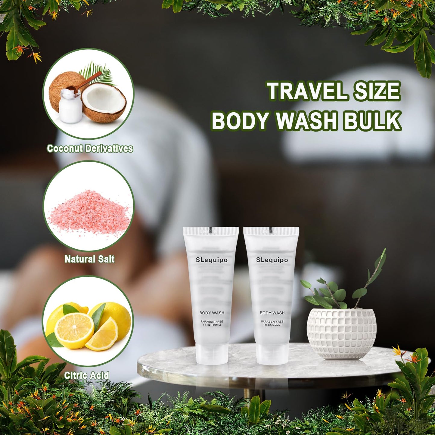 SLequipo Travel Size Body Wash (1 fl oz, 50 Pack), Refreshing Hotel Body Wash, Mini and Small Size Guest Hotel Toiletries in Bulk