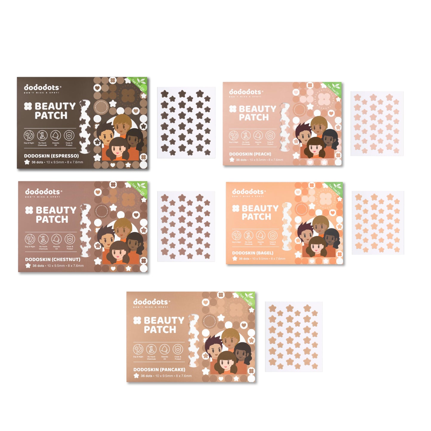 Dododots Pimple Patches bulk - Cute Acne Hydrocolloid Patch, Pimple Patches for Zit, Spot and Blemish Treatment, Acne Patches Bundle (5 Sets, 180 Patches)