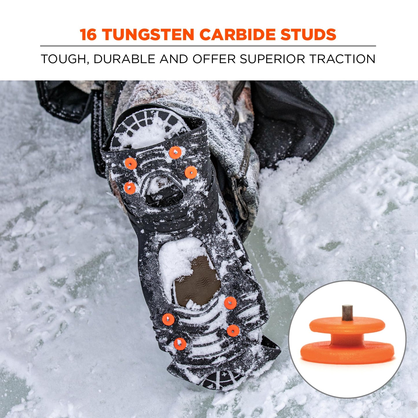Slip-On Ice Traction Cleats with 8 Tungsten Carbide Studs for Superior Grip, Ergodyne TREX 6300TC