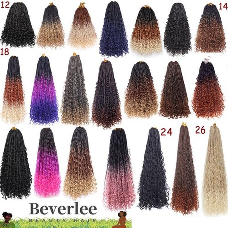 Beverlee 10 Inch 8 Packs Boho Box Braids Goddess Box Braids Crochet Hair Bohemian Hippie Braids Braiding Hair Box Braids with Curly Ends Messy Pre-looped Synthetic Kids Crochet Hair for Black Women
