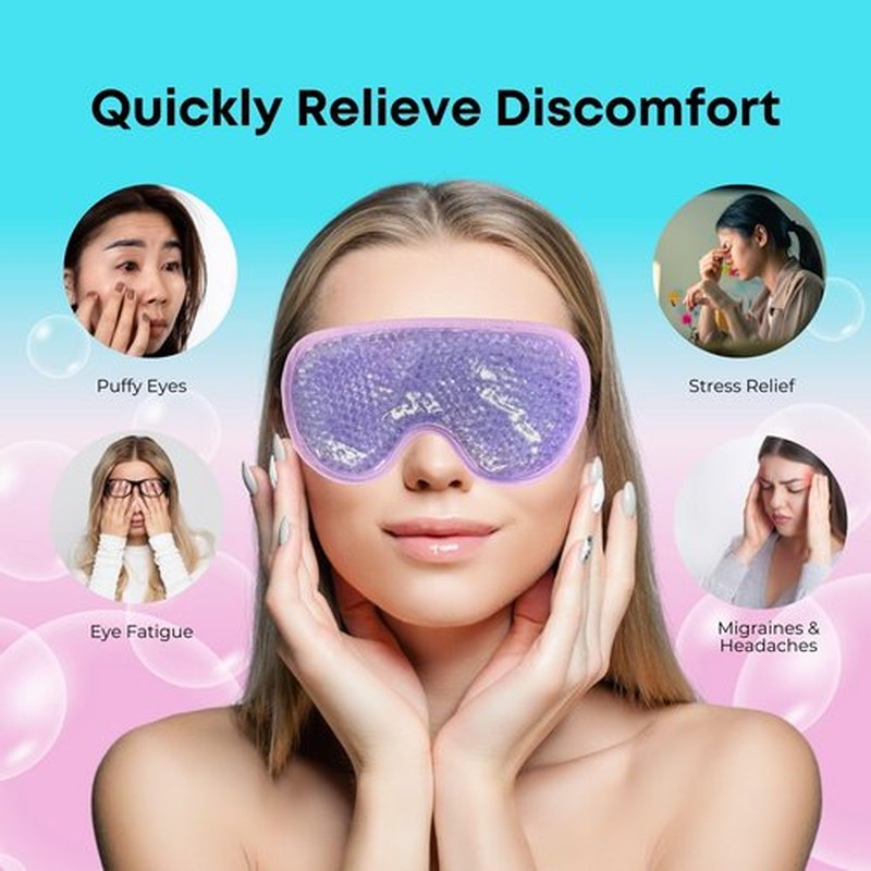 Cooling Gel Bead Eye Mask - Reusable Eye Mask with Cooling Gel for Puffiness, Migraines, Headaches & Post-Surgery Relief - Cold Eye Mask for Puffy Eyes & Relaxation (Purple)