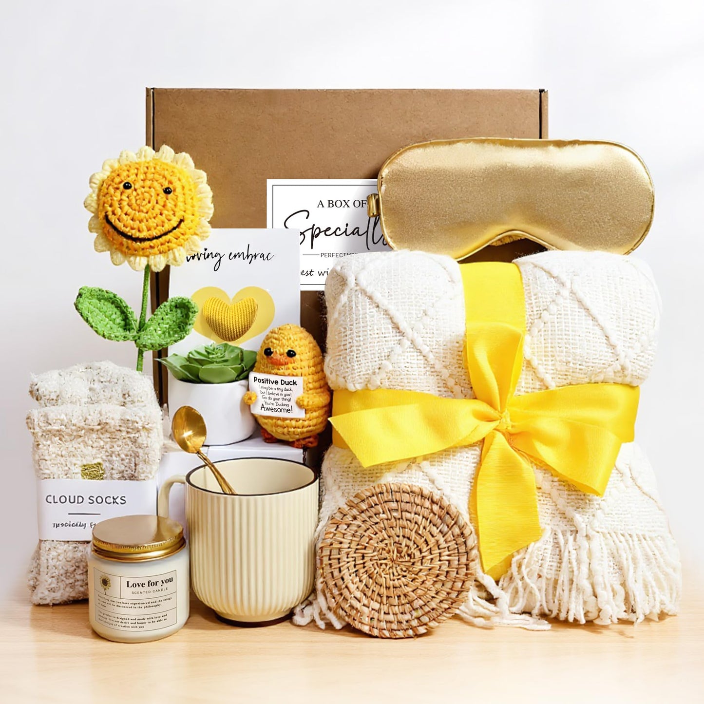 PERFECTMOFEI Get Well Soon Gift Baskets for Women, Unique Birthday Gifts for Women,Sympathy Gifts, Care Package Sending Sunflower Box Thinking of You for Mom Wife Sister Best Friends Teen Girls