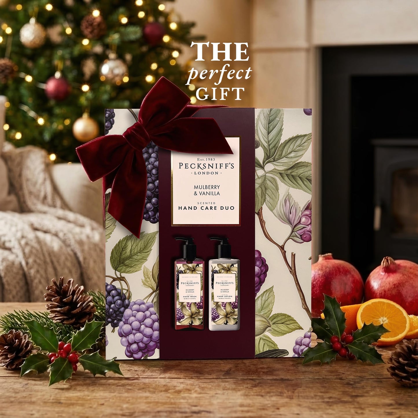 Pecksniff’s Hand Care Duo Gift Set, Mulberry & Vanilla, Hard Box Set with 300ml Hand Wash and 300ml Hand Lotion, Moisturizing Sink Set, Designed in England