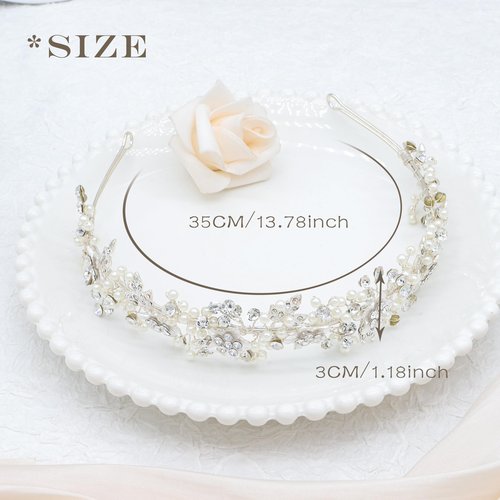 Oriamour Wedding Headbands Bridal Pearl and Crystal Floral Hair Accessories Bridal Headpieces For Bride Women Party Prom (Silver, 18'')