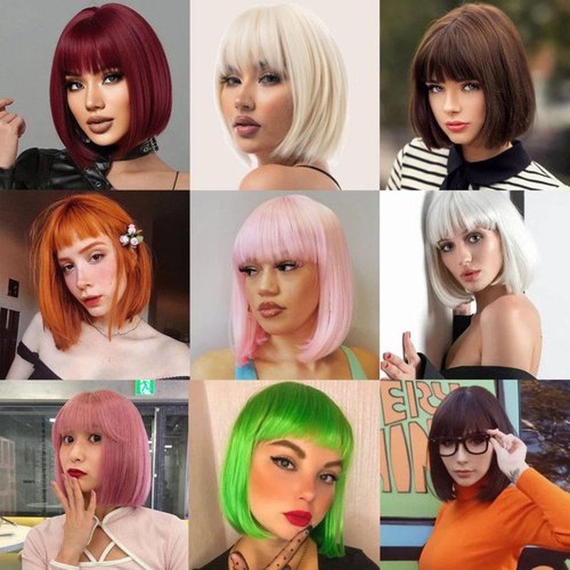 YBYMCAI Brown Bob Wig With Bangs Short Light Brown Bob Wigs For Women Straight Bob Bangs Wig 10 Inch Heat Resistant Synthetic Hair Natural Looking For Daily Party Use
