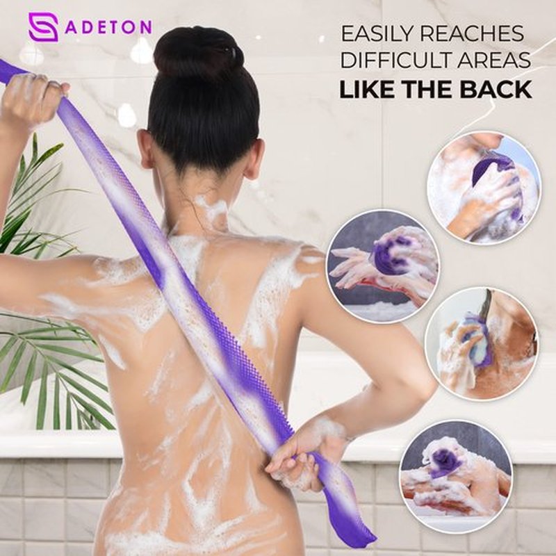 Adeton African Net Cloth, Long Net Sponge, Exfoliating Body Scrubber, Body Exfoliator, 17 Colors, Sapo, Shower Bath Accessories, Back Foot Scalp Scrub, Flat Dead Skin Remover, Body Wash (Purple)
