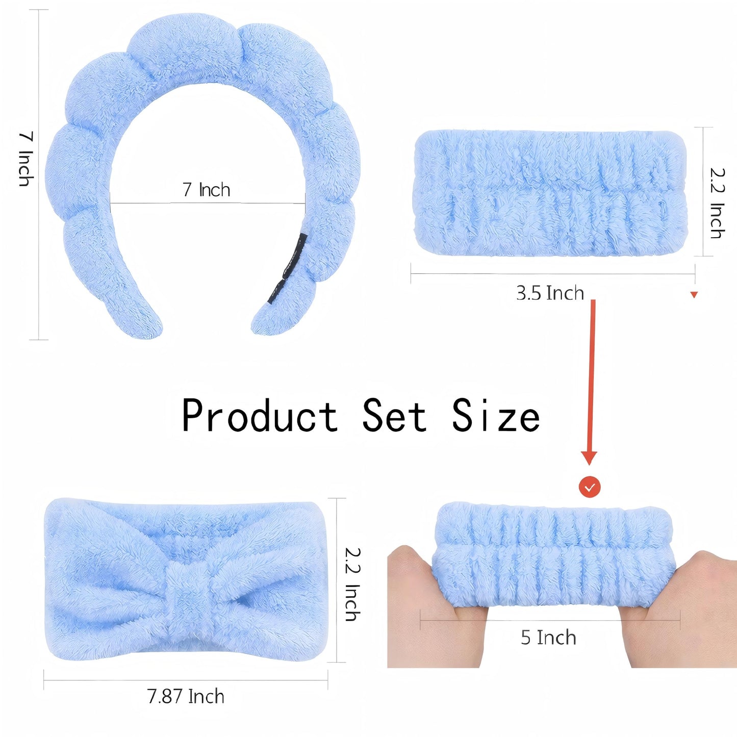 ATROCH Headband for Washing Face and Wristband Set, Blue