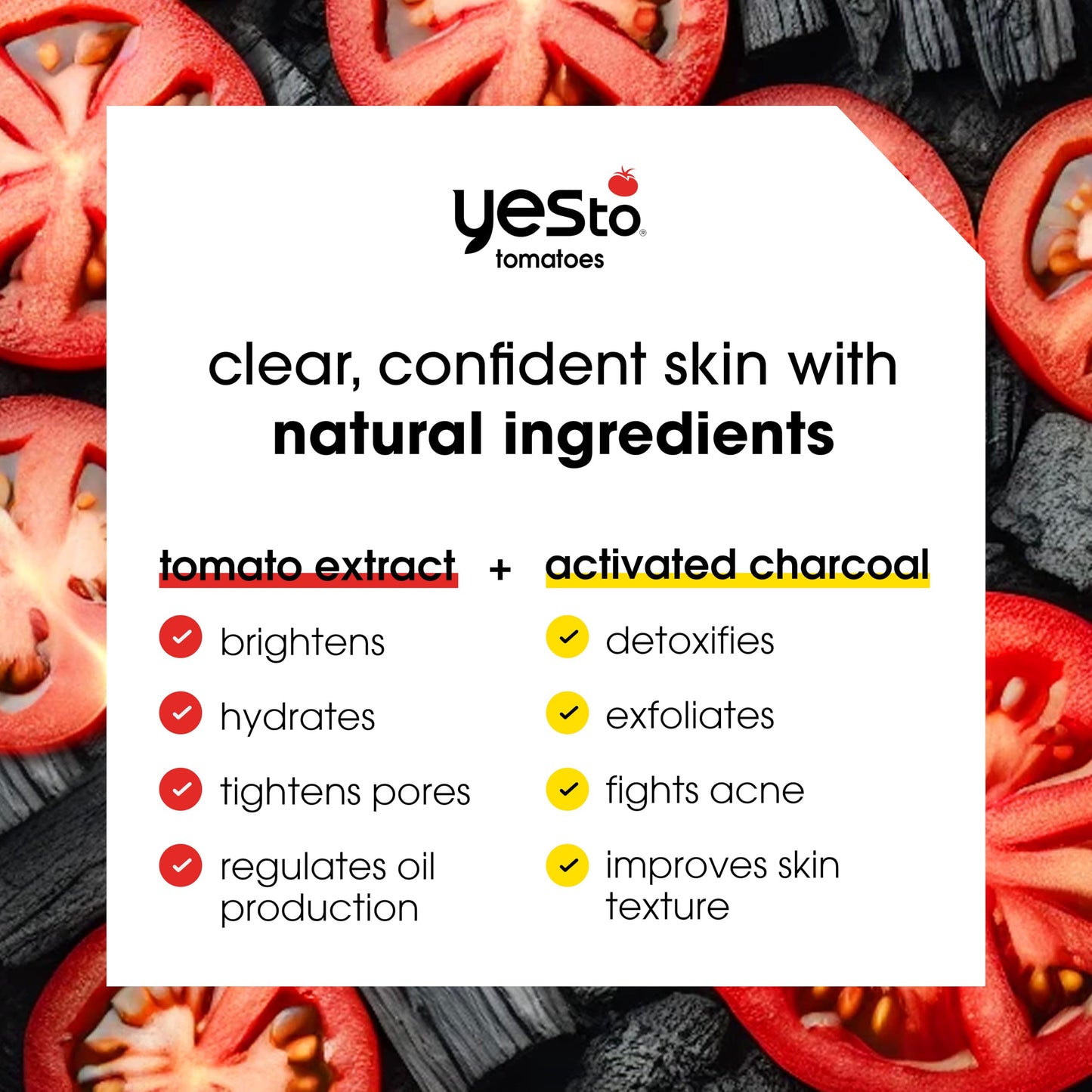Yes To Tomatoes Charcoal Bar Soap with Tomato Extracts & Sunflower Seed Oil - Detoxifying Face & Body Soap for Men, Women, and Teens, 6 oz - Paraben-Free (Pack of 3)