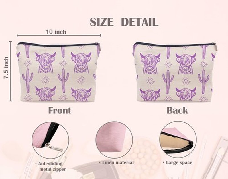 Lacosu Western Makeup Bag,Western Gifts For Women,Cow Makeup Bag,Cowgirl Stuff,Western Stuff For Women,Western Gifts,Cowgirl Gifts(COW I)