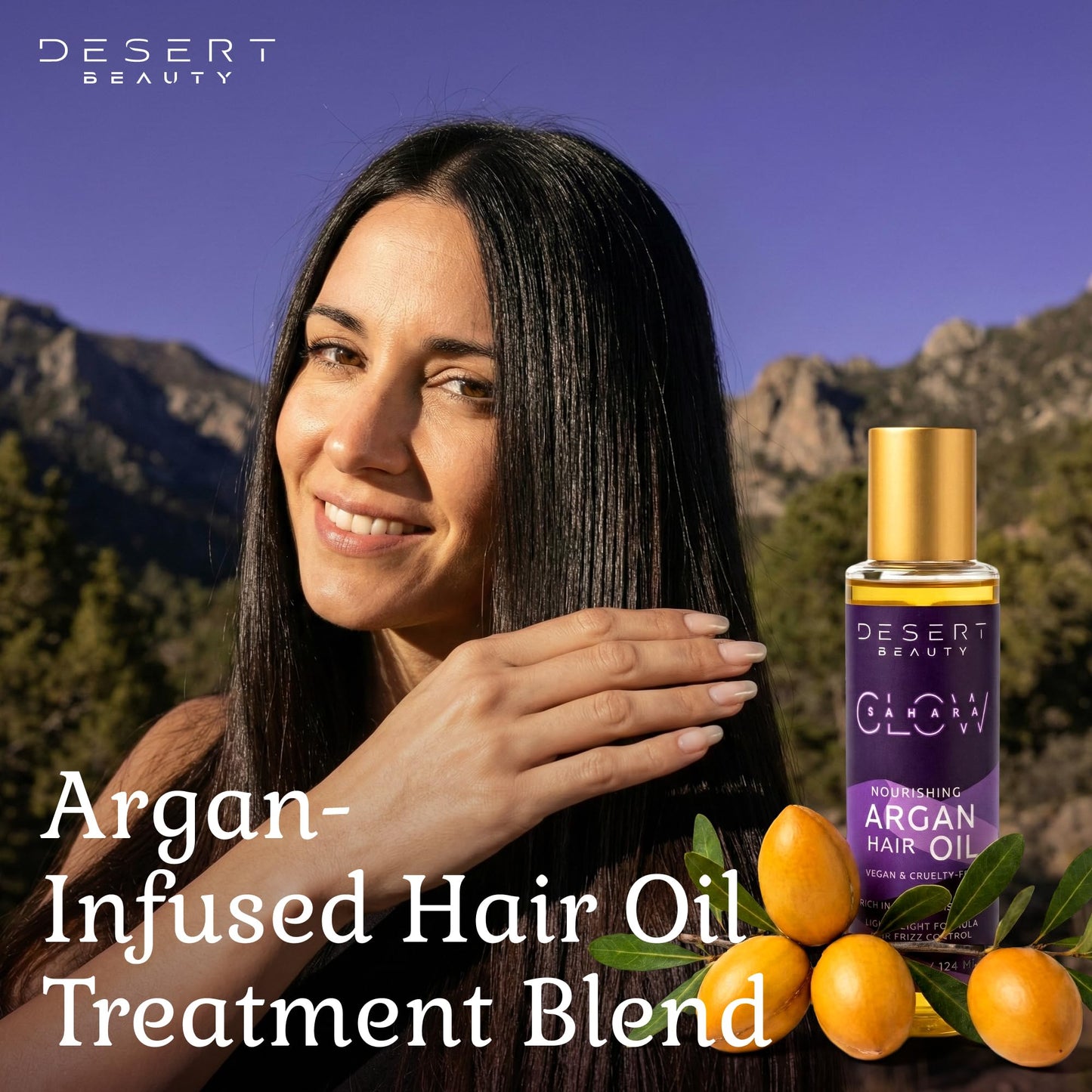 Desert Beauty 2-Pack Argan Oil Hair Oil, 4.2 oz – Moroccan Hair Oil Treatment for Dry Damaged Hair, Leave-In Conditioner, Hydrating & Strengthening, Natural, Cruelty Free