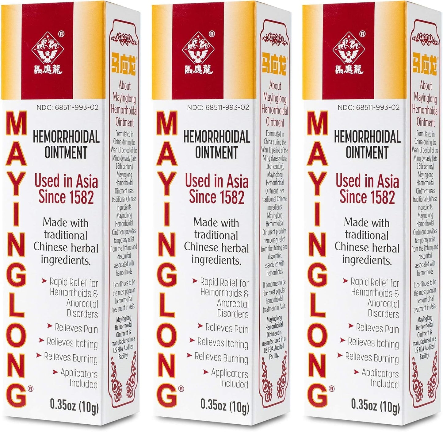 Mayinglong Musk Hemorrhoids Ointment (3 x 10g Tubes), 30g - Maximum Strength Formula for Hemorrhoidal Fast Relief, Soothes Itching, Burning & Discomfort - Fast-Acting Treatment to Shrink Swelling