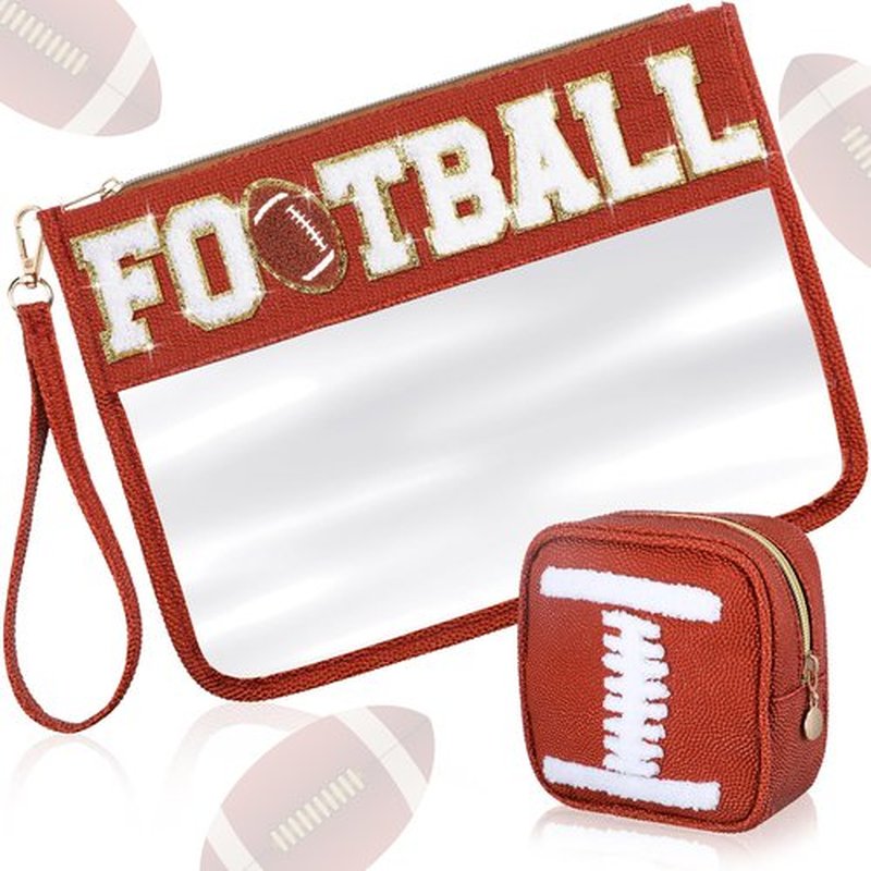 Hillban 2 Pcs Football Accessories Football Organizer Gift Bags for Women Mom Chenille Letter Makeup Bags Football Pouch Rugby Treat Snacks Bags for Football Party Supplies Sport Event Favor