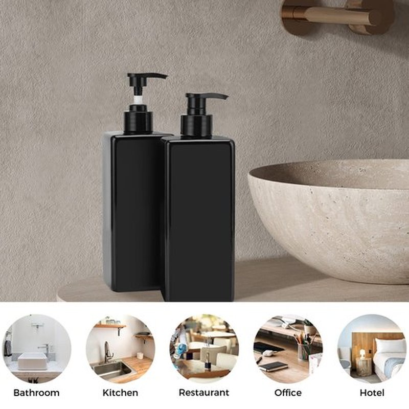 Suream Shampoo and Conditioner Dispenser Set, 3Pack 16.9oz Bathroom Countertop Soap Bottle with 4PCS lables, Plastic Refillable Dispenser with Pump for Kitchen, Office, Travel, Resturant, Black