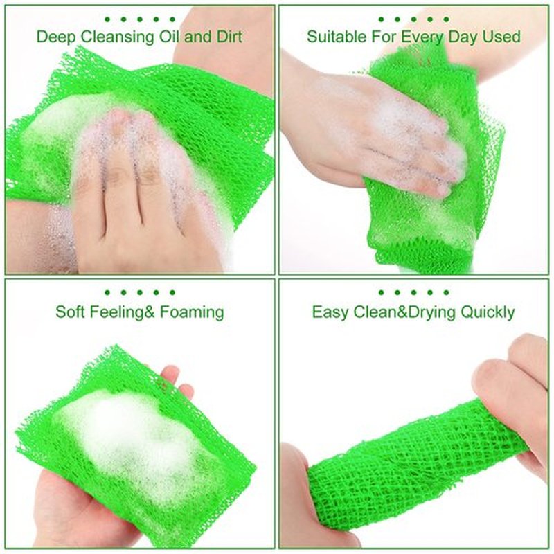 Geiserailie African Long Bathing Net Sponge Long Net Shower Body Scrubber Back Scrubber Skin Smoother Net Bathing Sponge for Daily Use or Stocking Stuffer (Green)