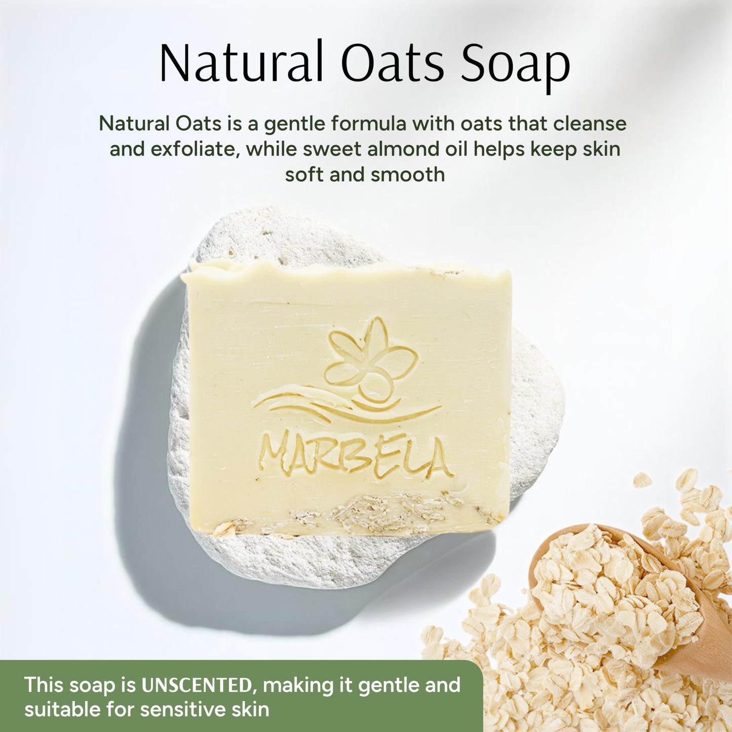 Marbela Cosmetics Natural Oats Handmade Soap Bar - Made in USA, Vegan Friendly, Palm Oil Free, Natural Bar Soap - Gentle Face & Body Soap for Daily Skin Care, Moisturizing & Nourishing - 3.5 oz