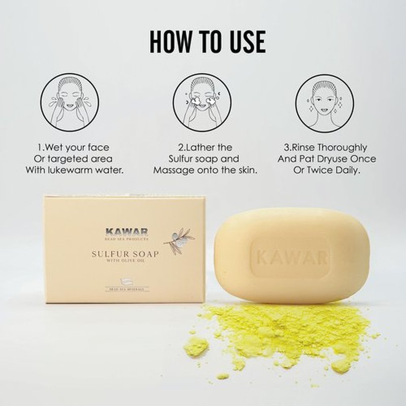 KAWAR Dead Sea Sulfur Soap with Olive Oil, Relief Skin Conditions Such as Acne, Psoriasis, Eczema & Blackheads, for Oily to Normal Skin, Vegan Soap Bar for Men & Women, 4.2 oz (Pack of 2)
